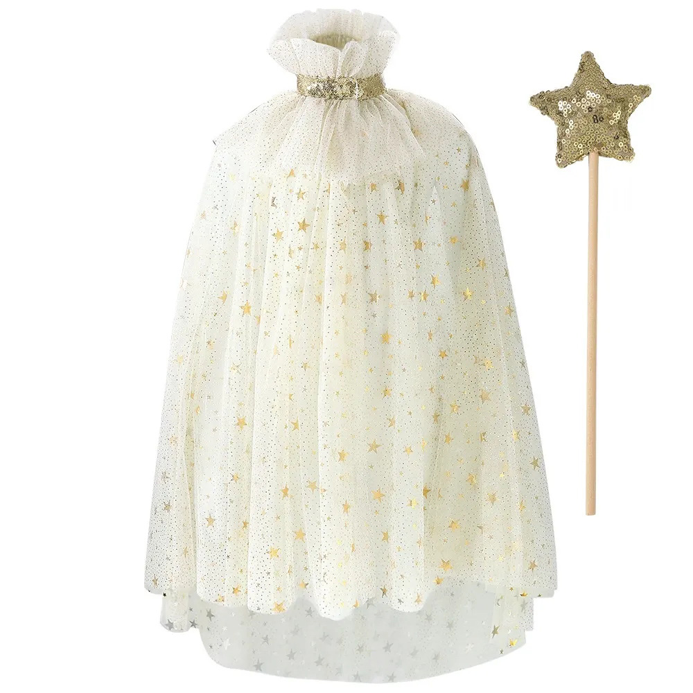 Sequins Tulle Princess Cape Cosplay Costume with Magic Wand
