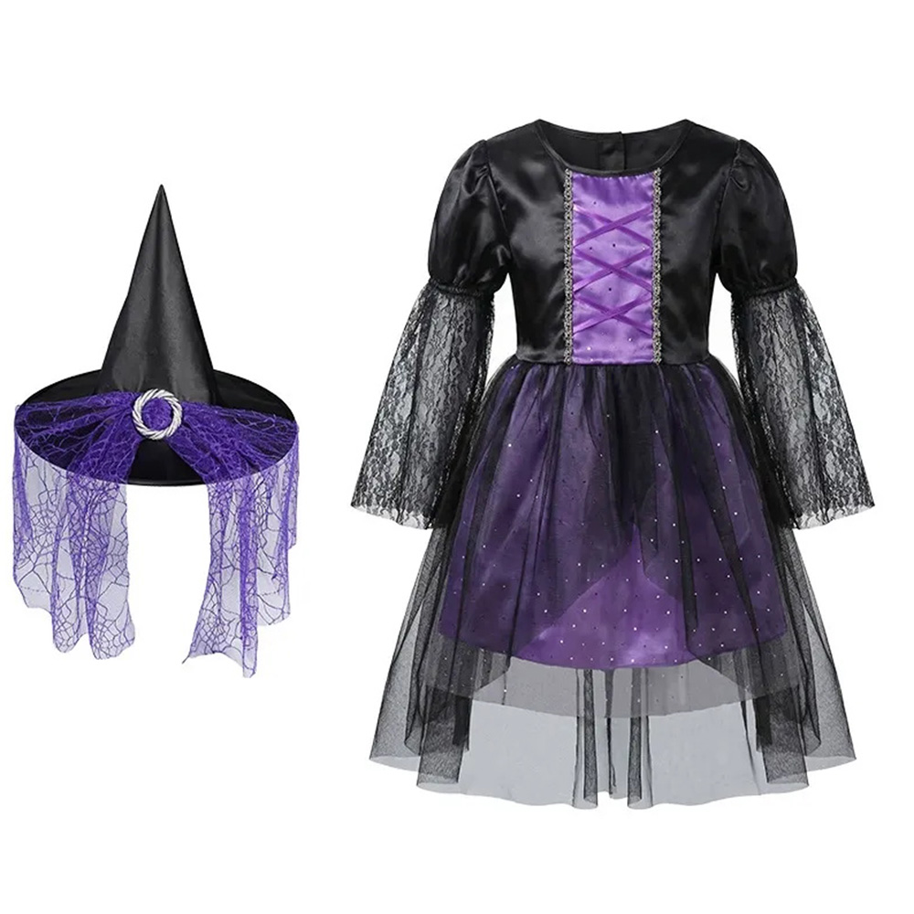 Kids Halloween Mystic Witch Costume Dress with Hat