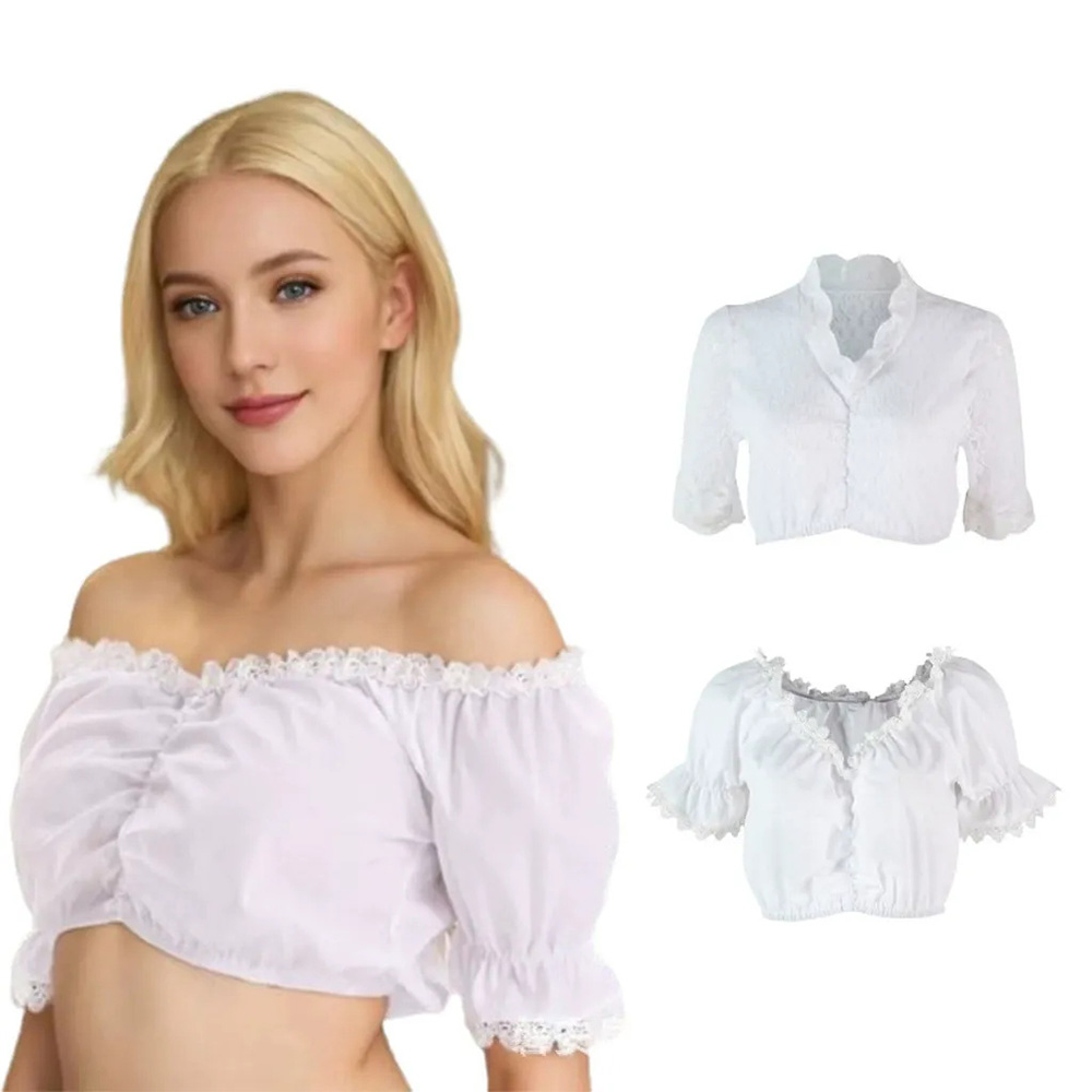 Women Bavarian Oktoberfest Costume Hollow Lace Crop Top