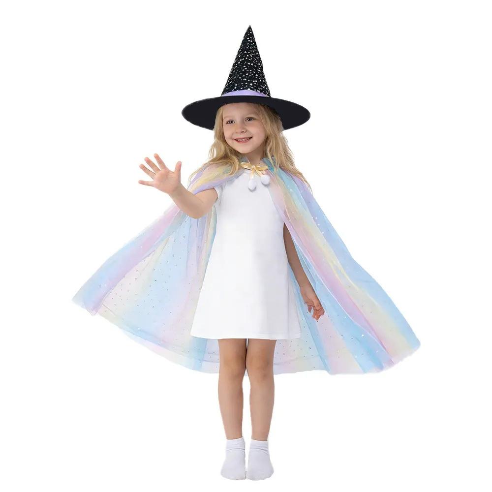 Girls Princess Rainbow Lace Veil Cape Shawl Costume