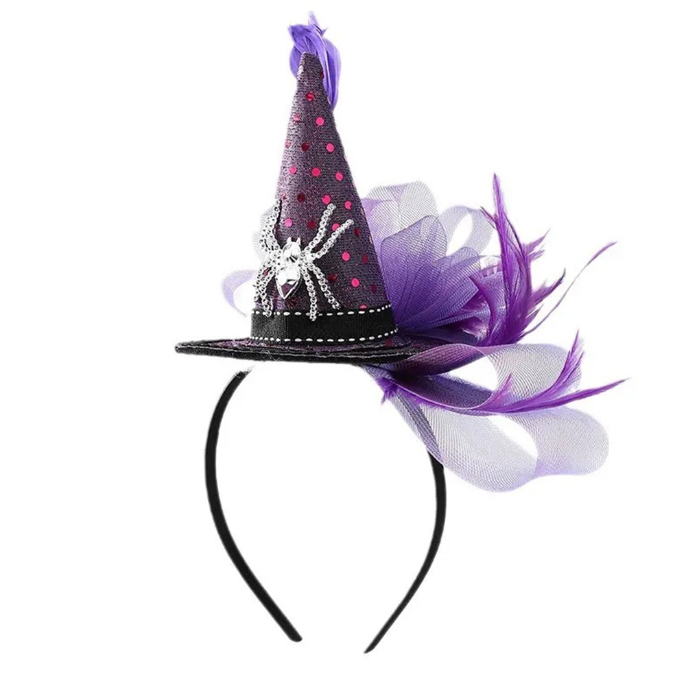 Halloween Spider Witch Hat Headband With Feather