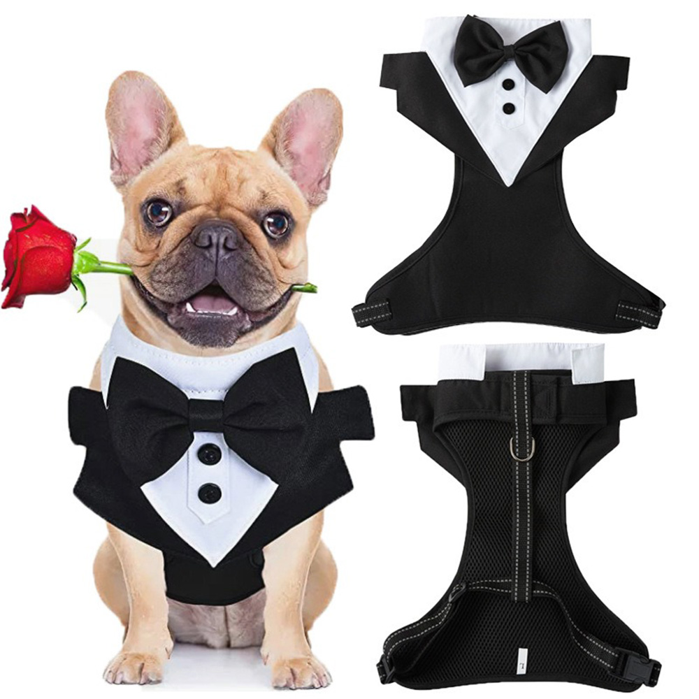 Dogs Tuxedo Wedding Party Suit Harness Leash Set